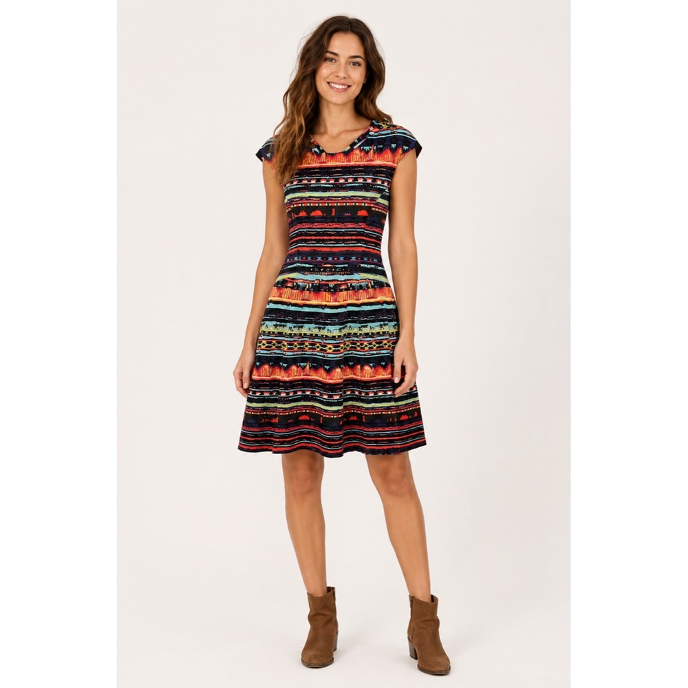 Title Nine Hillary Sassy Dress Womens Small Southwest Stripe Pockets Athletic